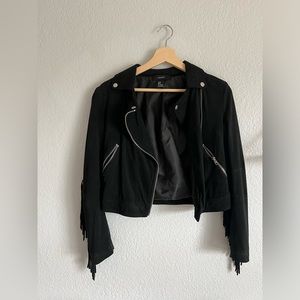 Black Faux Suede Fringe Jacket